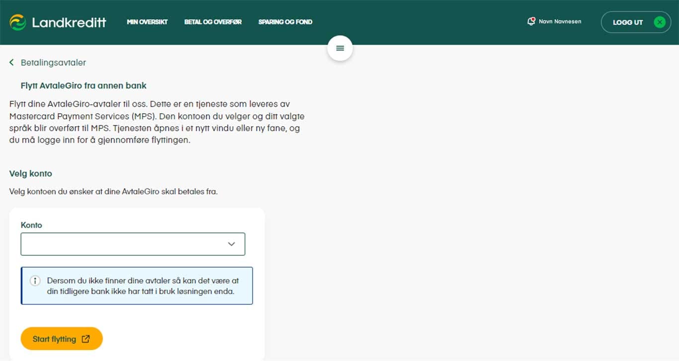 Velg konto som skal belastes